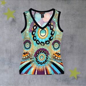 Custo Barcelona Multicolor Turquoise Orange Purple Graphic Tank Top